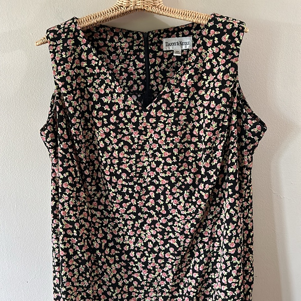 Danny & Nicole midi black floral dress ruffle hem size 18W